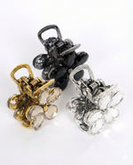 Load image into Gallery viewer, Radhu & Kabby Crystal Floral Hair Claw Clip Set | Black, Silver & Gold Hair Accessories for Women/Girls