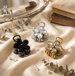 Load image into Gallery viewer, Radhu & Kabby Crystal Floral Hair Claw Clip Set | Black, Silver & Gold Hair Accessories for Women/Girls