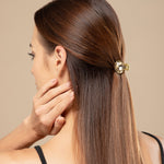 Load image into Gallery viewer, Mini Oval Hair Claw Clips – Black, Gold & Smoky Topaz Set of 3