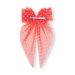Load image into Gallery viewer, Coral Red & Peach Net Tail Hairbow Polka Dot Design Set of 2