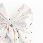 Load image into Gallery viewer, White Satin Hair Bow Clip with Confetti Print Set of 1