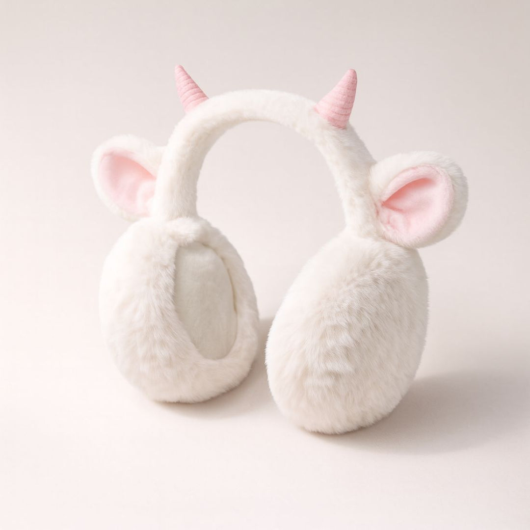 Radhu & Kabby Adorable Pink Horn Plush Earmuffs | Cozy, Soft & Warm Winter Ear Warmer