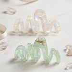 Load image into Gallery viewer, Radhu &amp; Kabby Wavy Hair Claw Clips for Women | Pearl Finish Transparent Hair Clutcher for Thick &amp; Thin Hair | Pack of 2 Stylish Hair Accessories