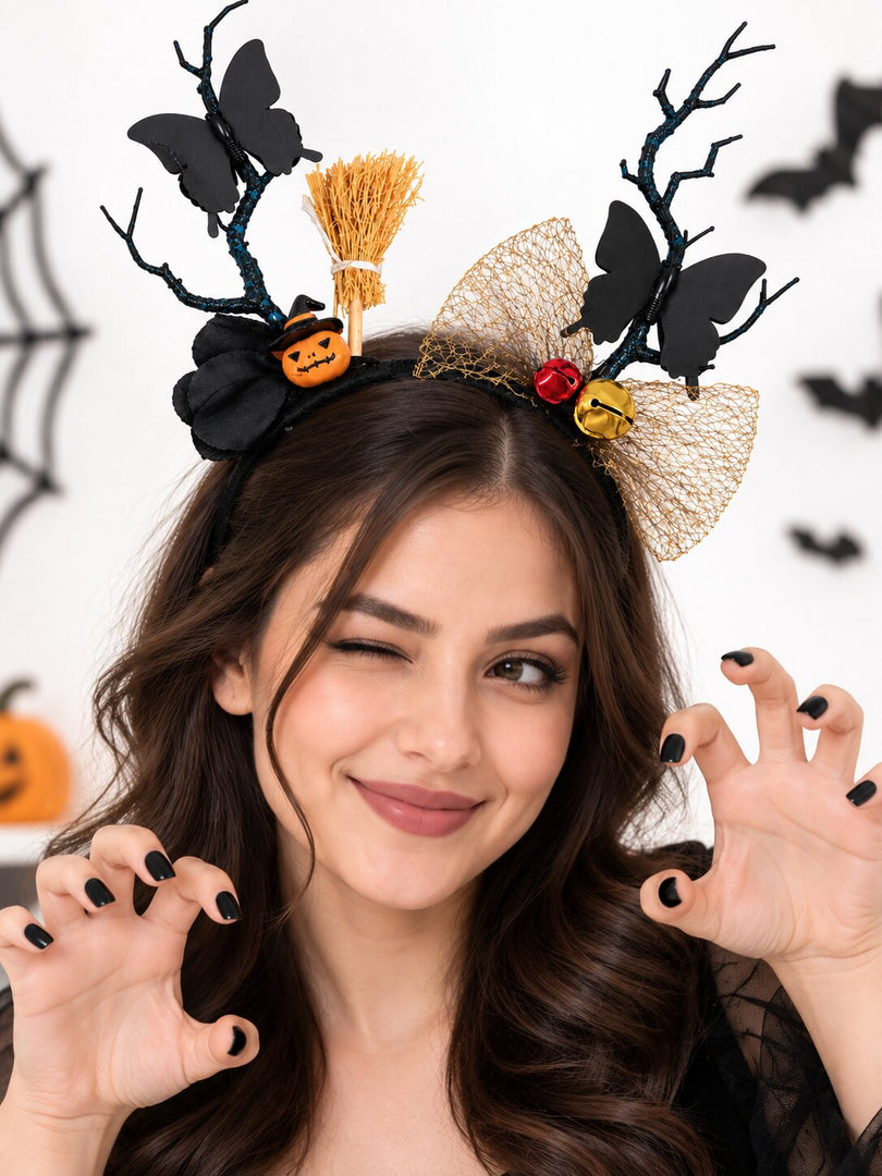 Radhu & Kabby Halloween Hairband for Women | Butterfly Broom & Bow Halloween Hair Accessories