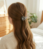 Load image into Gallery viewer, Radhu &amp; Kabby Metal Floral Hair Claw Clip | Black, Silver &amp; Gold Vintage Style Mini Claw Clips with White Pearl