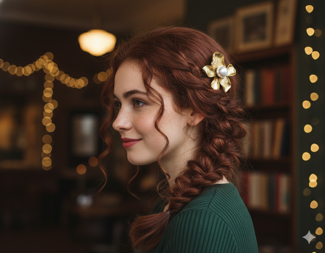 Radhu & Kabby Metal Flower Hair Pin Set | Gold, Silver & Black Floral Hair Clips with Pearl Center for Wome/Girls