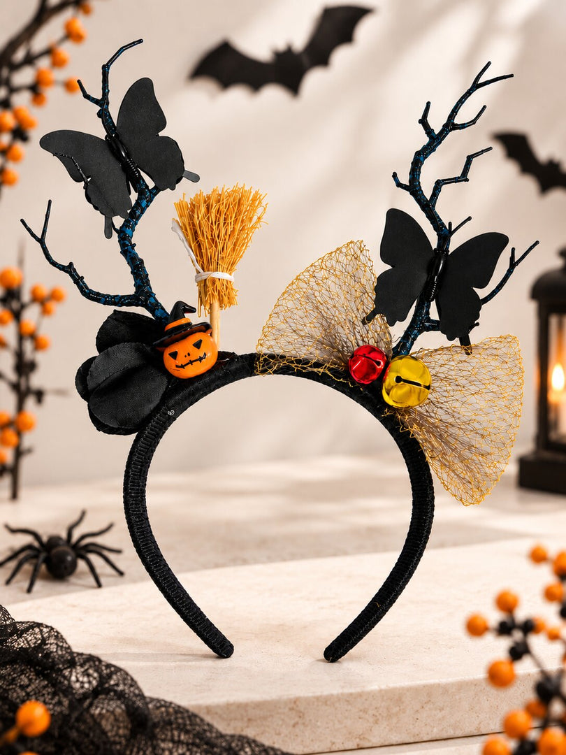 Radhu & Kabby Halloween Hairband for Women | Butterfly Broom & Bow Halloween Hair Accessories