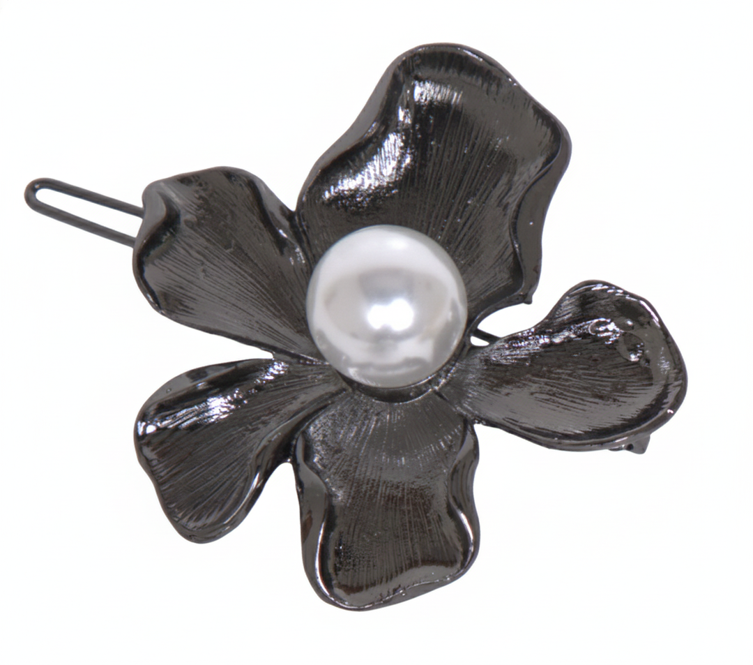 Radhu & Kabby Metal Flower Hair Pin Set | Gold, Silver & Black Floral Hair Clips with Pearl Center for Wome/Girls