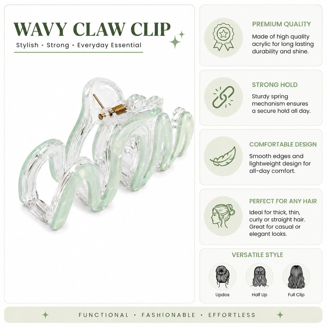 Radhu & Kabby Wavy Hair Claw Clips for Women | Pearl Finish Transparent Hair Clutcher for Thick & Thin Hair | Pack of 2 Stylish Hair Accessories
