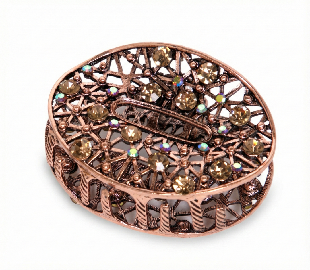 Radhu & Kabby Metal Oval Stone Hair Claw Clips | Gold, Silver & Rose Gold | Pack of 3