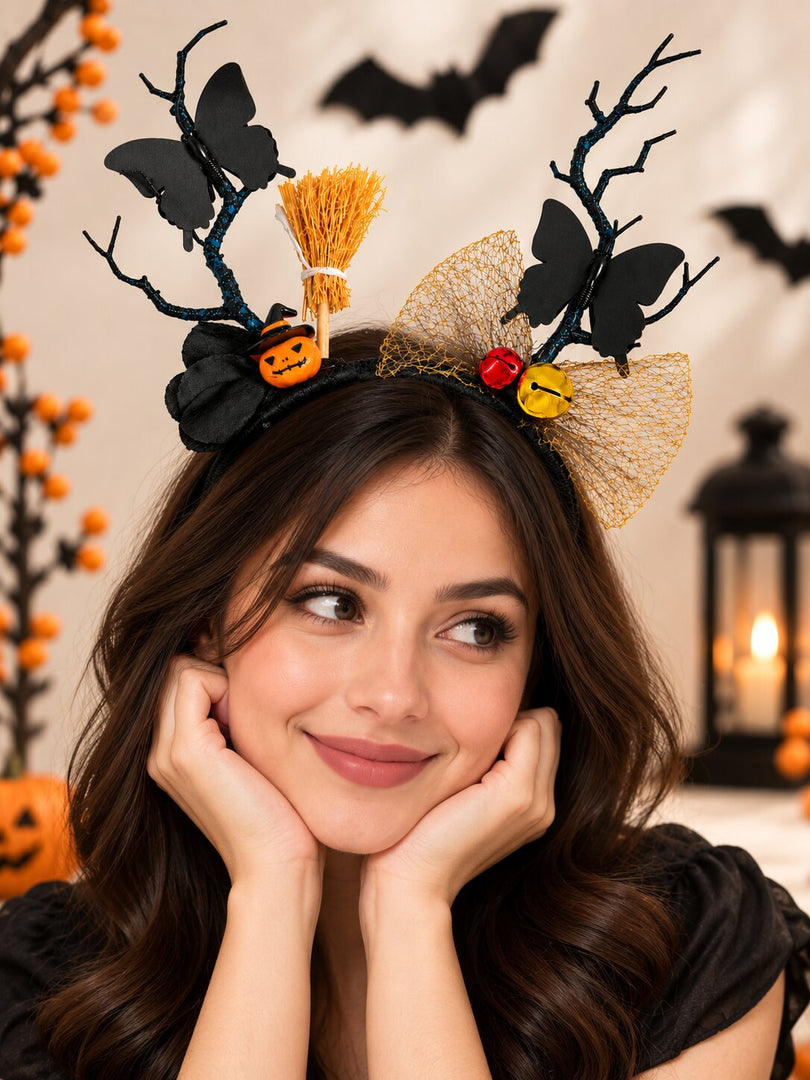 Radhu & Kabby Halloween Hairband for Women | Butterfly Broom & Bow Halloween Hair Accessories