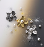 Load image into Gallery viewer, Radhu &amp; Kabby Metal Flower Hair Pin Set | Gold, Silver &amp; Black Floral Hair Clips with Pearl Center for Wome/Girls