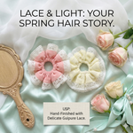 Load image into Gallery viewer, Radhu &amp; Kabby Premium Lace Frill Hair Scrunchie for Women &amp; Girls | Pack of 2 Soft Elastic Ponytail Holder with Floral Design