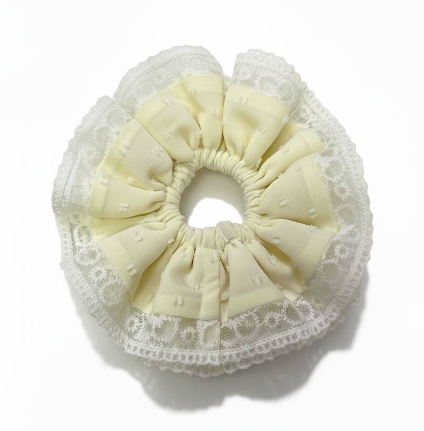 Radhu & Kabby Premium Lace Frill Hair Scrunchie for Women & Girls | Pack of 2 Soft Elastic Ponytail Holder with Floral Design