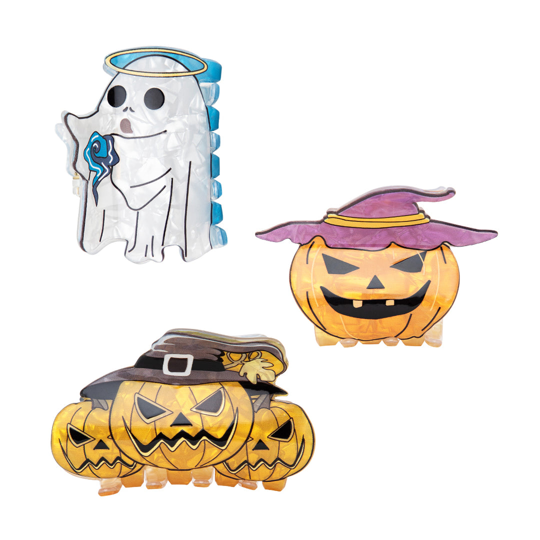 Halloween Pumpkin & Ghost Claw Clips Clutchers Set of 3