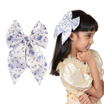 Load image into Gallery viewer, Satin Floral White Print Hair Bow Clip For Women &amp; Girls Set of 1
