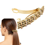 Load image into Gallery viewer, Golden Metal Barrette Hair Clip - Crystal Accents Hair Accessory for Women 1 Piece
