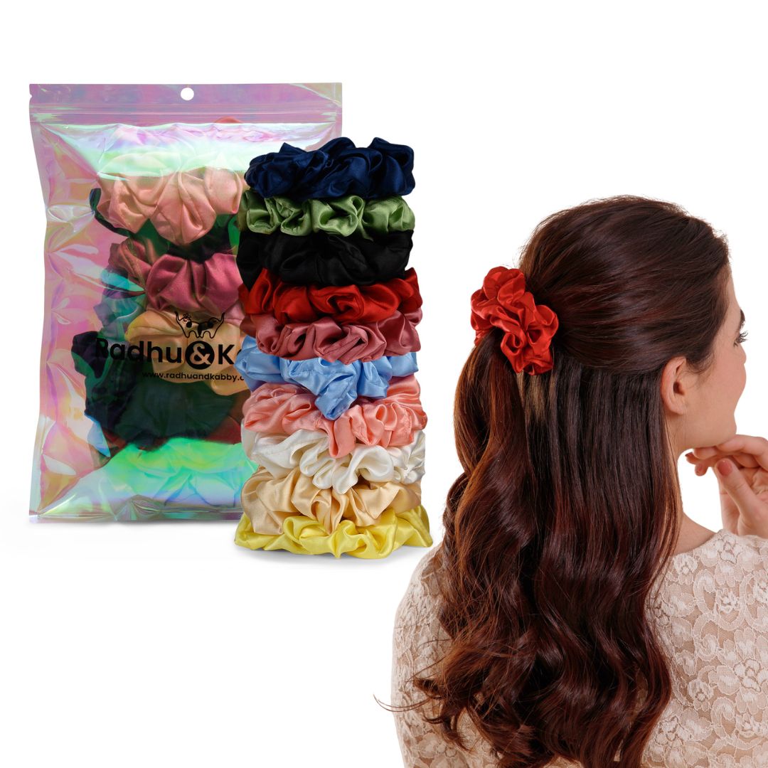 Satin Scrunchies - Multi-Colour Hair Accessories Set of 10