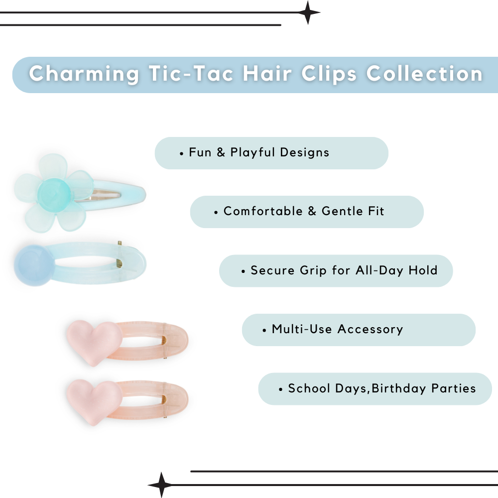 Cute Pastel Hair Clips for Girls Pink & Blue Pack of 4