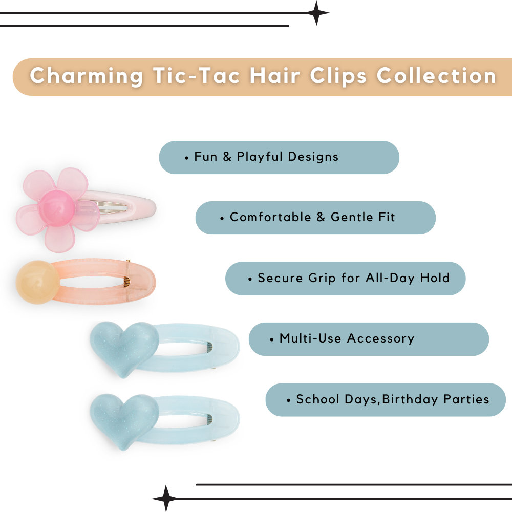 Hair Clips for Girls Pastel Shades Baby Blue & Peach Set of 4