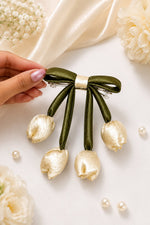 Load image into Gallery viewer, Radhu &amp; Kabby White Tulip Hair Bow Clip for Women |  Elegant Hair Bow with Secure Metal Clip | Pack of 1