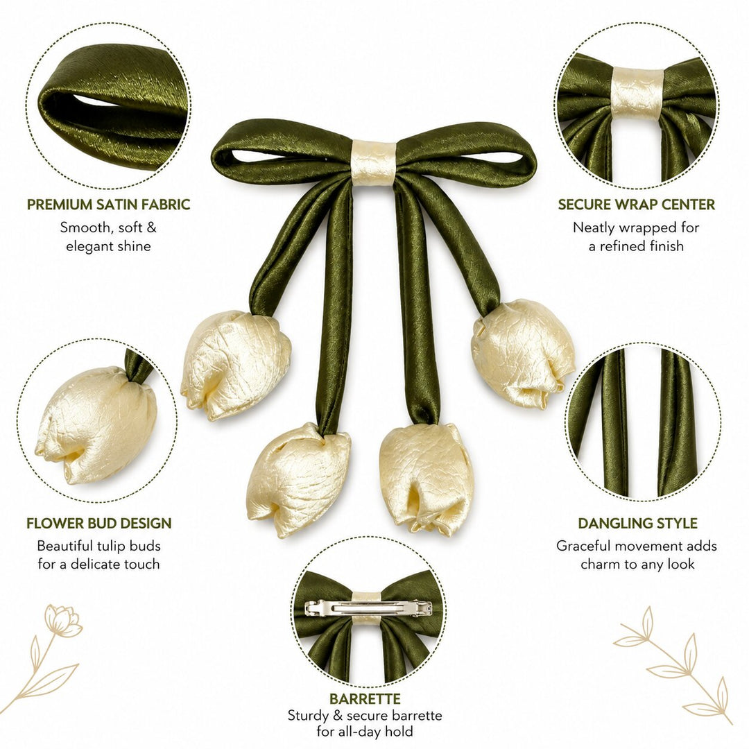 Radhu & Kabby White Tulip Hair Bow Clip for Women |  Elegant Hair Bow with Secure Metal Clip | Pack of 1