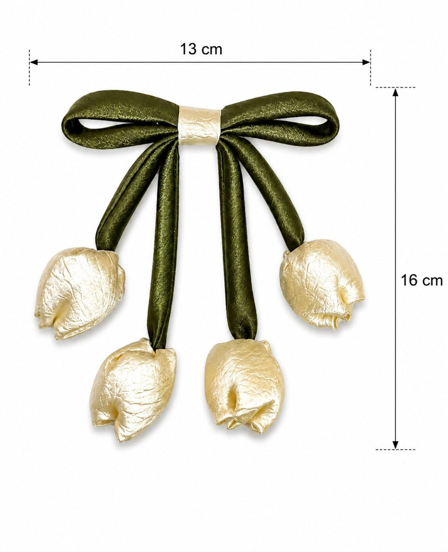 Radhu & Kabby White Tulip Hair Bow Clip for Women |  Elegant Hair Bow with Secure Metal Clip | Pack of 1