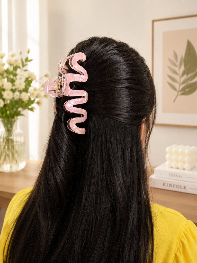 Radhu & Kabby Pastel Wavy Hair Claw Clips for Women | Trendy Transparent Wave-Shaped Hair Claws for Daily Wear & Stylish Updos | Pack of 2