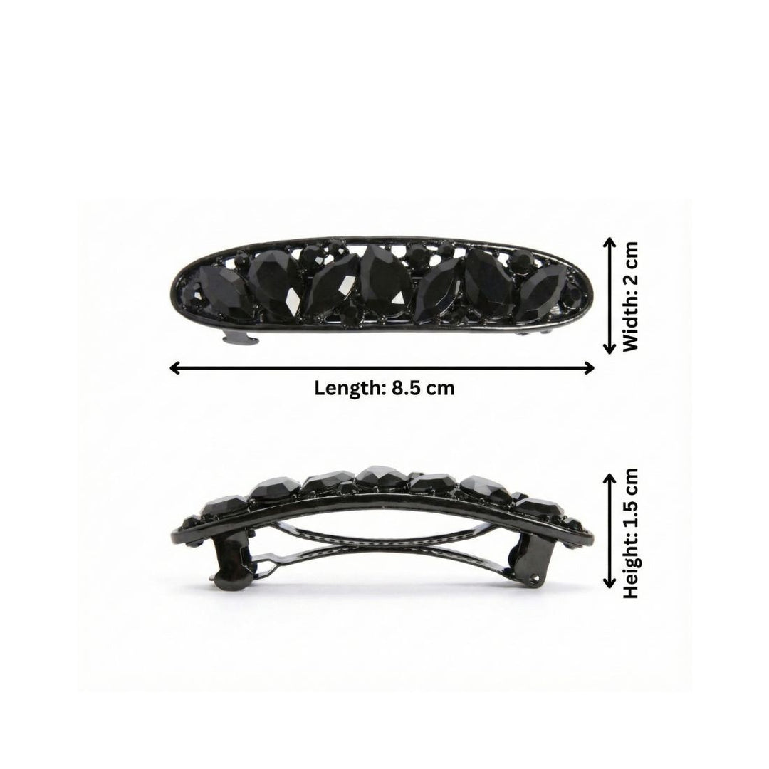 Radhu & Kabby Premium Crystal Metal Barrette Set | Elegant Sparkle Hair Clips | Silver, Gold & Black | Pack of 3