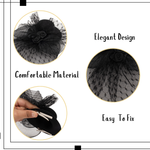 Load image into Gallery viewer, Radhu &amp; Kabby Black Fascinator Hat with Hexagonal Mesh Veil Bow and Roses | Two Alligator Clips for Grip