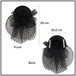 Load image into Gallery viewer, Radhu &amp; Kabby Black Fascinator Hat with Hexagonal Mesh Veil Bow and Roses | Two Alligator Clips for Grip