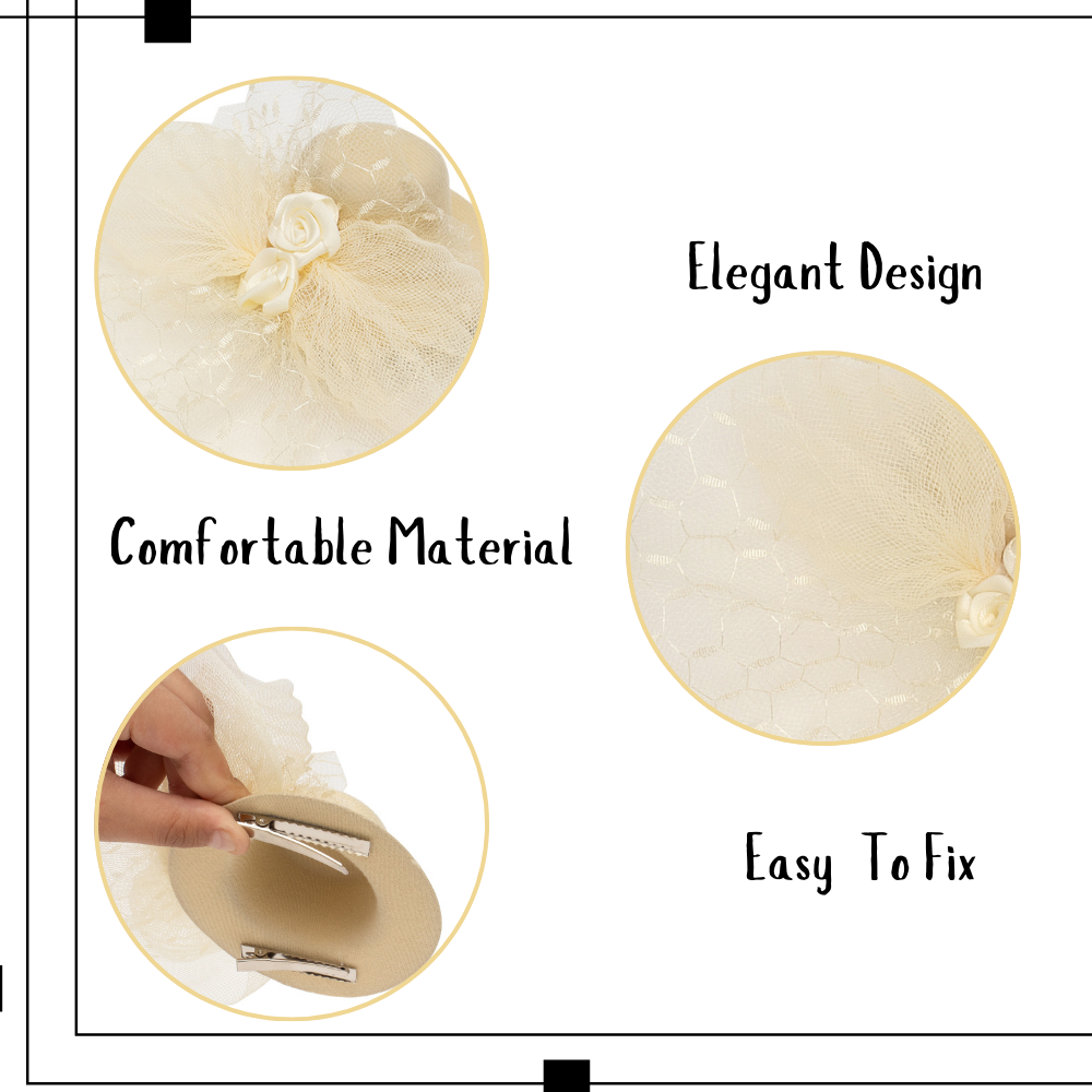 Radhu & Kabby Fascinator Hat for Girls/Women | Set of 1 Lemon Hat with Polka Dot Veil, Mesh Bow | Two Alligator Clips for Grip