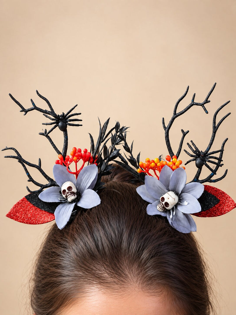 Radhu & Kabby Wicked Bloom Halloween Hair Clips for Women | Skull Spider Floral Hair Accessories Set of 2