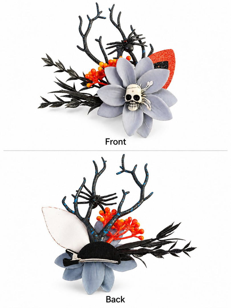 Radhu & Kabby Wicked Bloom Halloween Hair Clips for Women | Skull Spider Floral Hair Accessories Set of 2