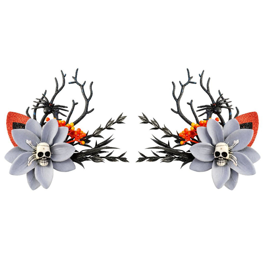 Radhu & Kabby Wicked Bloom Halloween Hair Clips for Women | Skull Spider Floral Hair Accessories Set of 2