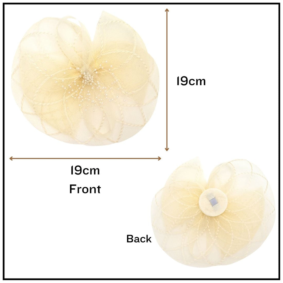Radhu & Kabby Fascinator Hat for Girls/Women | Set of 1 Lemon Hat with Pearl & Mesh Bow Design | Includes Alligator Clip & Headband