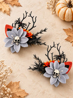 Load image into Gallery viewer, Radhu &amp; Kabby Wicked Bloom Halloween Hair Clips for Women | Skull Spider Floral Hair Accessories Set of 2