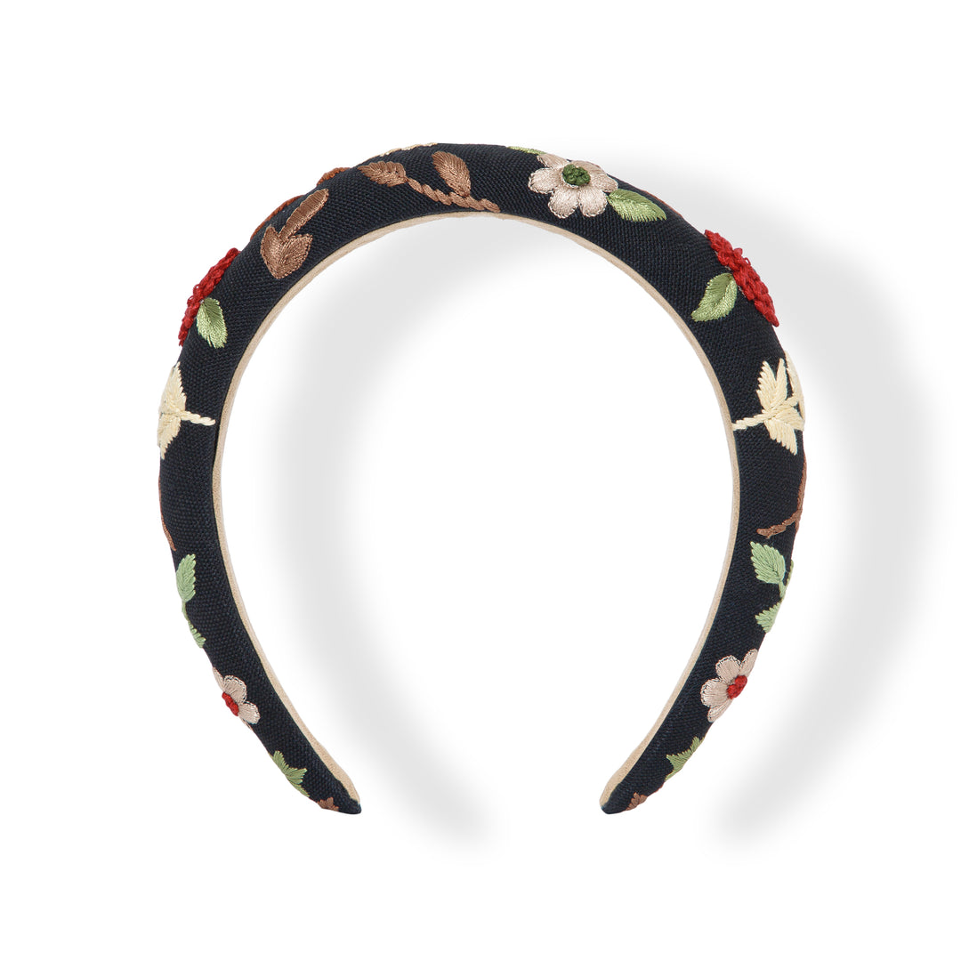 Radhu & Kabby Black Floral Embroidered Hairband | Handmade Headband for Women & Girls