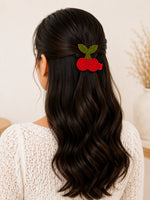 Load image into Gallery viewer, Cherry &amp; Strawberry Embroidered Hair Clips – Red &amp; Pink | Pack of 4