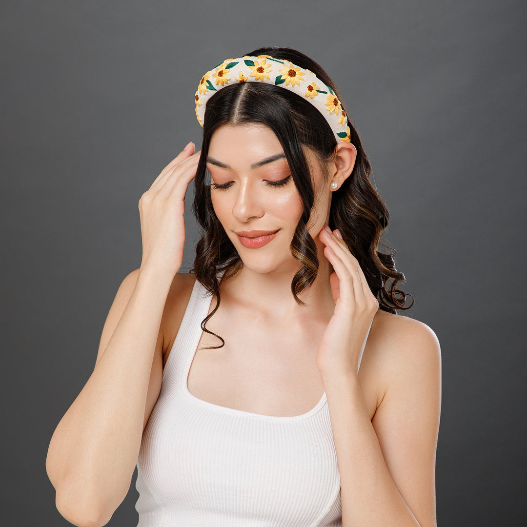 Radhu & Kabby Handmade Sunflower Embroidered Hairband for Women & Girls