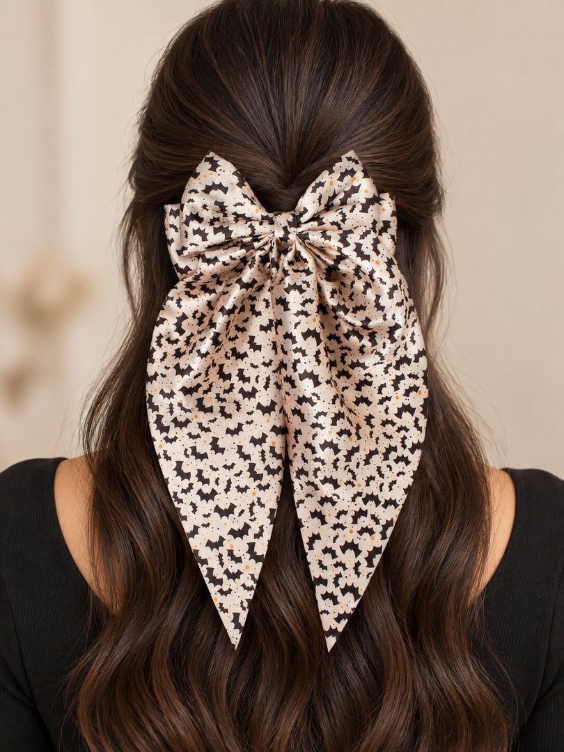 Radhu & Kabby Halloween Hair Bows for Women | Pumpkin & Bat Printed Hair Accessories