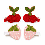 Load image into Gallery viewer, Cherry &amp; Strawberry Embroidered Hair Clips – Red &amp; Pink | Pack of 4