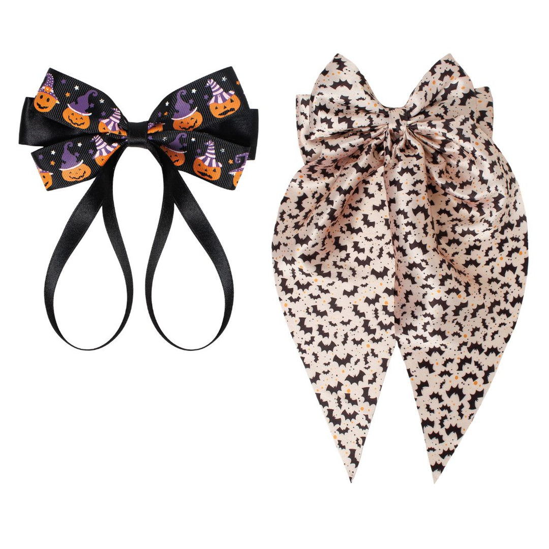 Radhu & Kabby Halloween Hair Bows for Women | Pumpkin & Bat Printed Hair Accessories