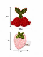 Load image into Gallery viewer, Cherry &amp; Strawberry Embroidered Hair Clips – Red &amp; Pink | Pack of 4