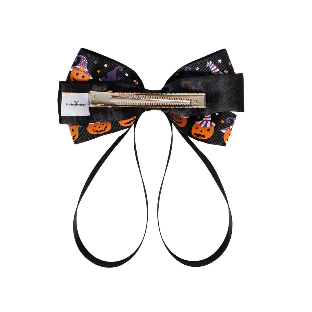 Radhu & Kabby Halloween Hair Bows for Women | Pumpkin & Bat Printed Hair Accessories