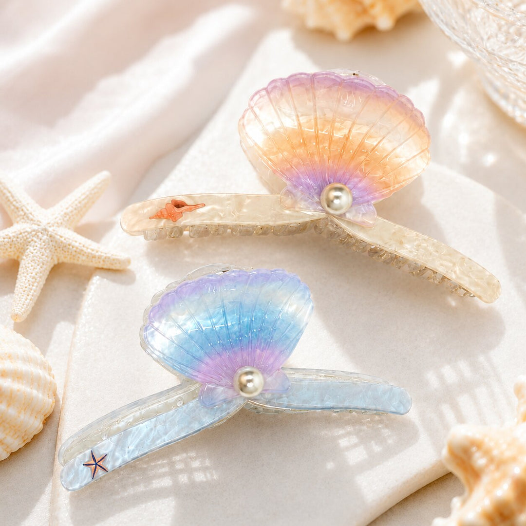 Radhu & Kabby Mermaid Seashell Hair Claw Clip for Women | Pearl Accent Ocean-Inspired Hair Accessory with Strong Hold for Buns, Half-Up Styles