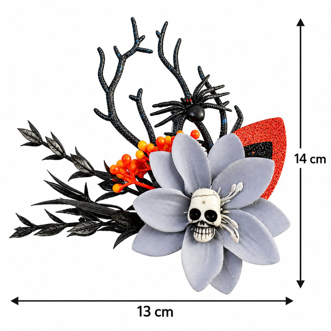 Radhu & Kabby Wicked Bloom Halloween Hair Clips for Women | Skull Spider Floral Hair Accessories Set of 2