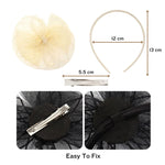 Load image into Gallery viewer, Radhu &amp; Kabby Fascinator Hat for Girls/Women | Set of 1 Lemon Hat with Pearl &amp; Mesh Bow Design | Includes Alligator Clip &amp; Headband
