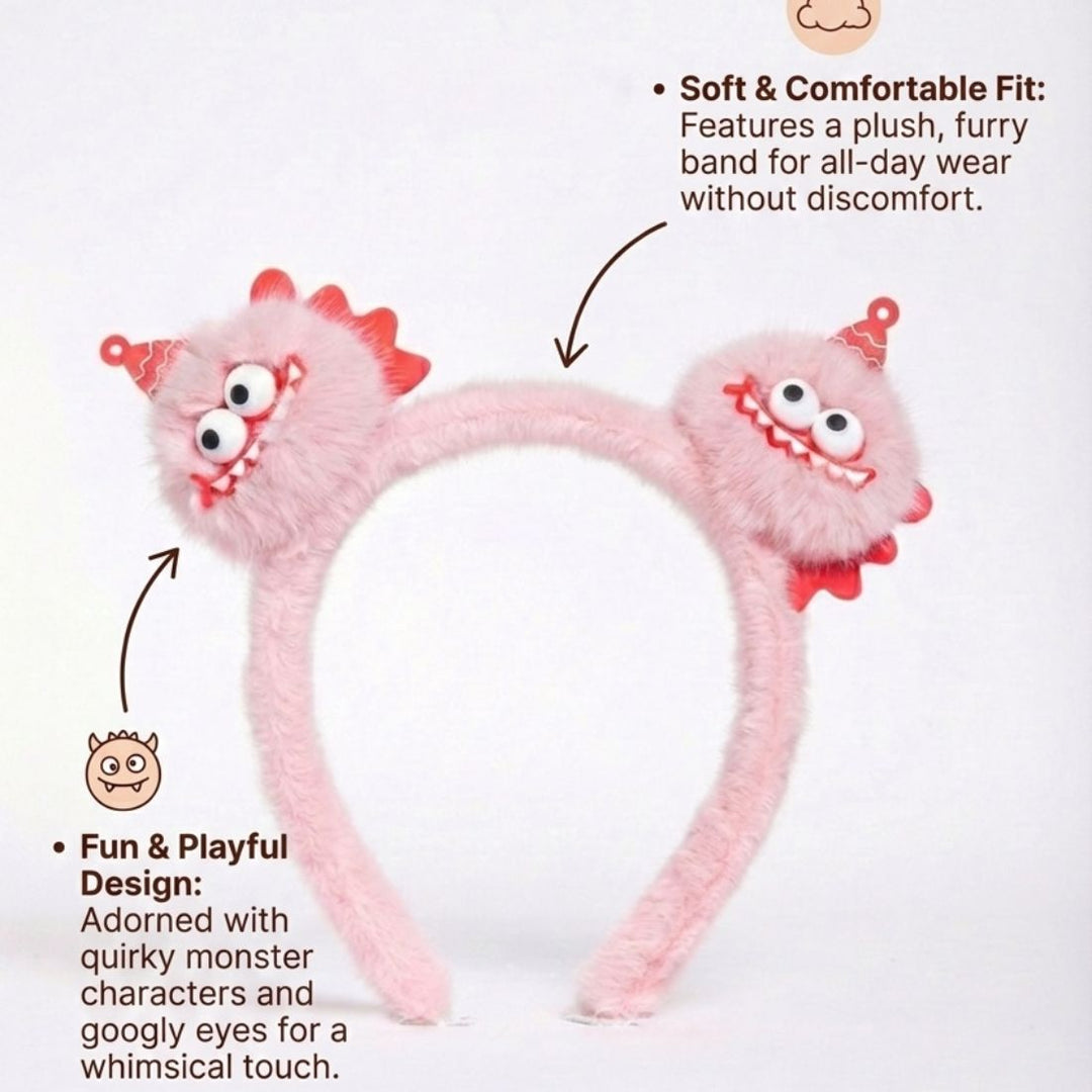 Radhu & Kabby Pink Labubu Plush Hairband | Soft Cartoon Character Headband for Girls