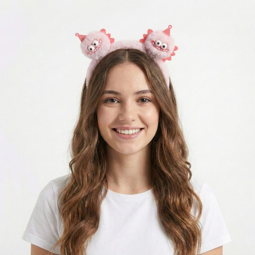 Radhu & Kabby Pink Labubu Plush Hairband | Soft Cartoon Character Headband for Girls